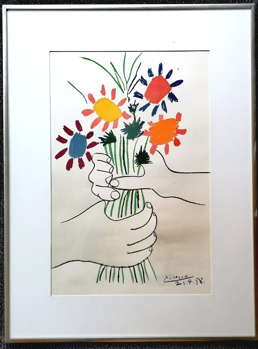Pablo Picasso /Blumenstrauß in Hand