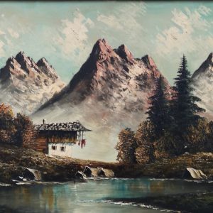 Bergsee mit Hütte, Ölgemälde